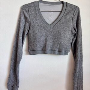 Klassy Network Charcoal V-Neck Crop Sweatshirt